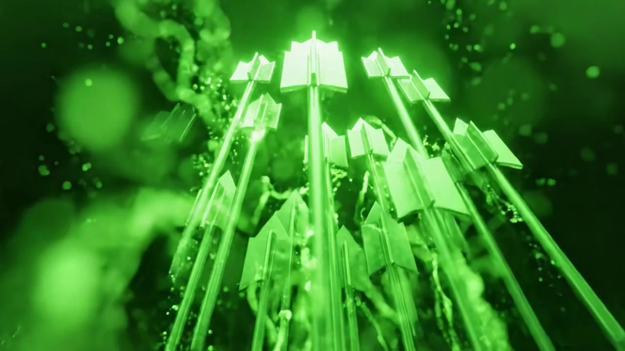 En fængslende rejse gennem dybderne af gådefulde grønne krystaller og strålende laserstråler, der viser mystiske energier og æterisk æstetik