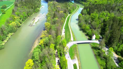 drone fly over river and forest 4k