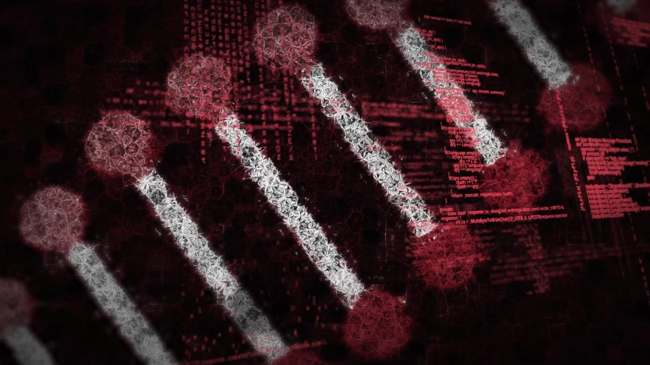 Animazione dell'elaborazione dati e filamento di DNA che ruota