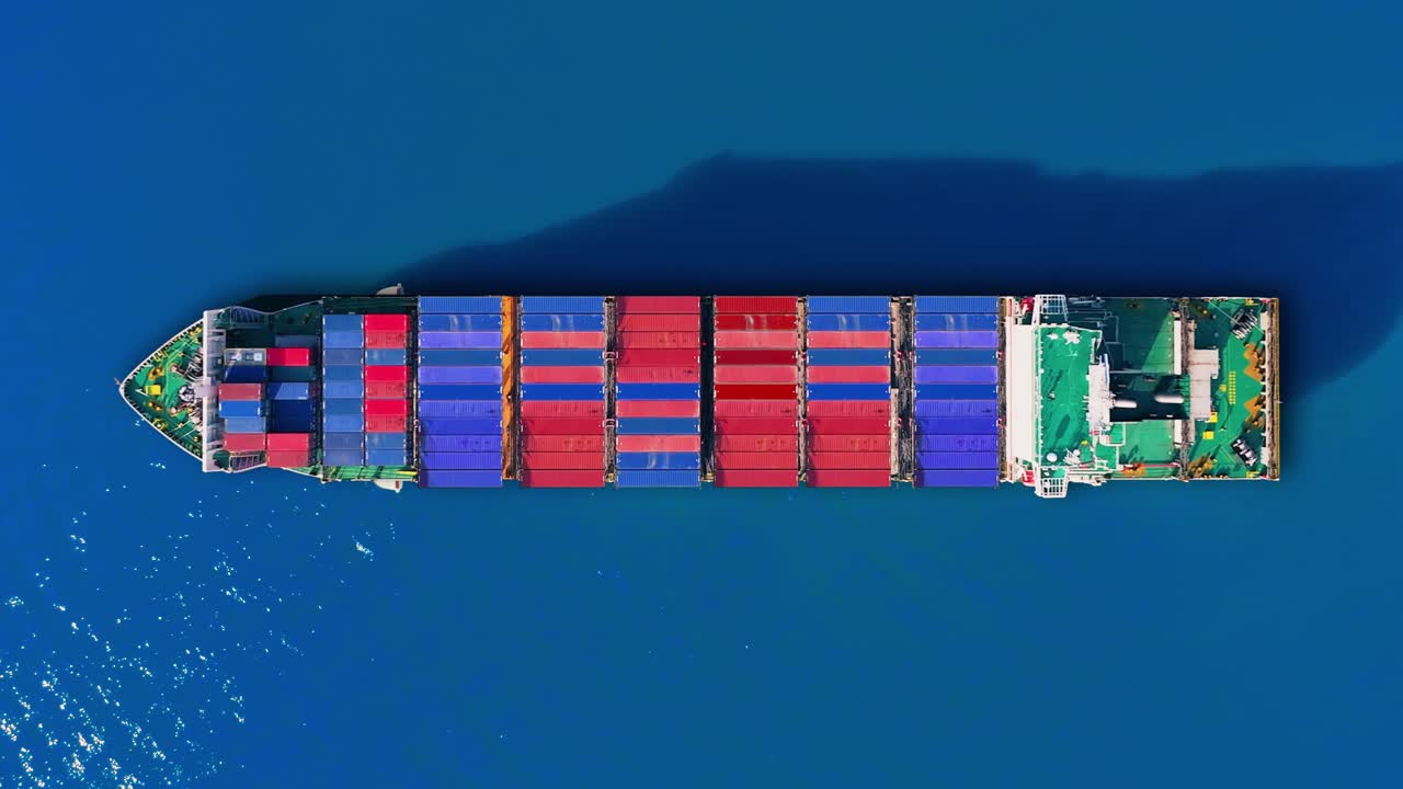 Container ship navigating global trade routes with cargo delivery and logistics challenges