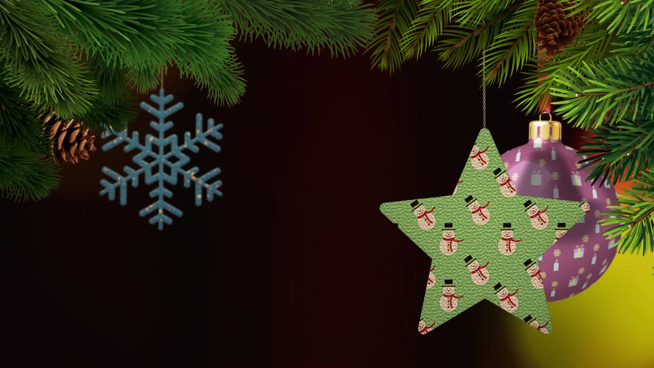 los adornos de navidad y los pinos se balancean en un fondo bokeh en bucle