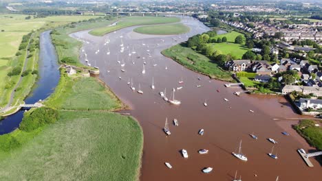 aerial view of sailboats anchored in river exe in topsham