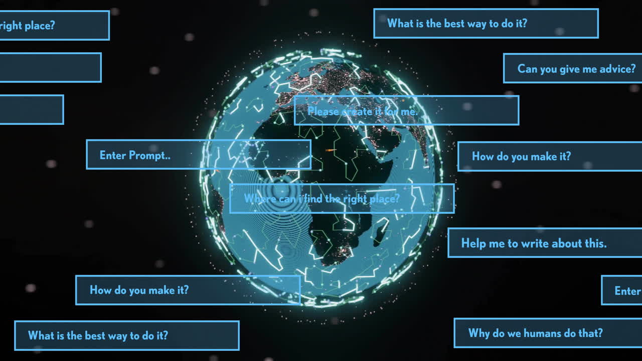 Animation of ai digital data processing over globe of connections