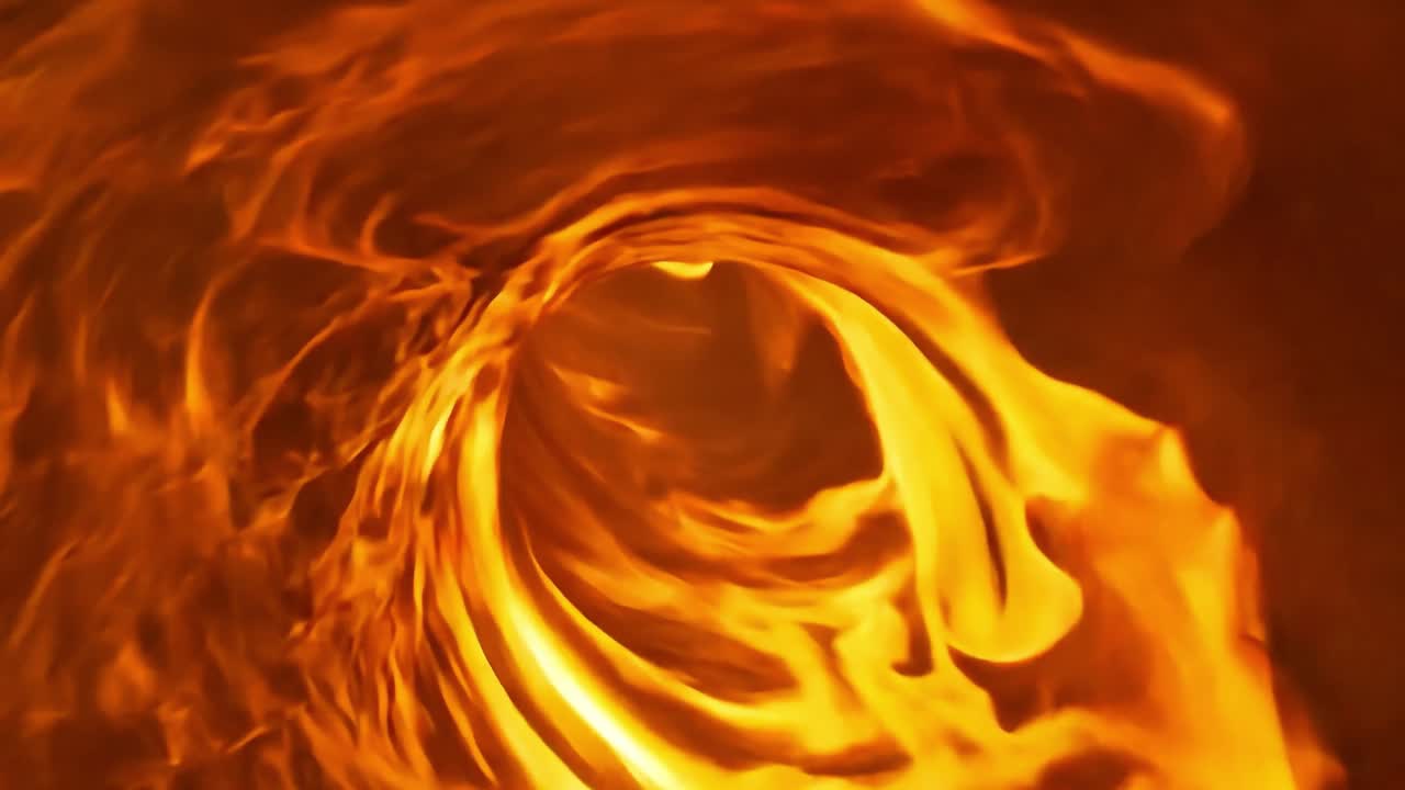 추상적인 불 소용돌이는 오렌지, 빨간색, 노란색의 생동감 넘치는 색조로 회전하는 불꽃으로 최면과 매혹적인 효과를 만니다.