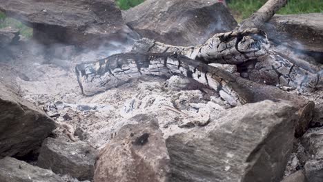 Closeup-of-a-smoky-campfire-on-a-camping-site