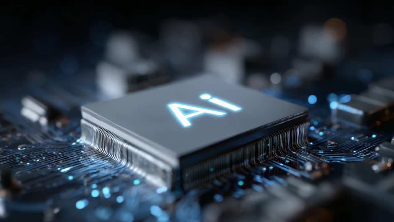 A Close-Up View of an AI Chip on a Circuit Board, Highlighting the Intricate Design and Advanced Technology Behind Modern Artificial Intelligence Systems