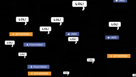 Animación-Del-Texto-De-Las-Redes-Sociales-En-Pancartas-Con-Burbujas-De-Discurso-Sobre-Fondo-Negro