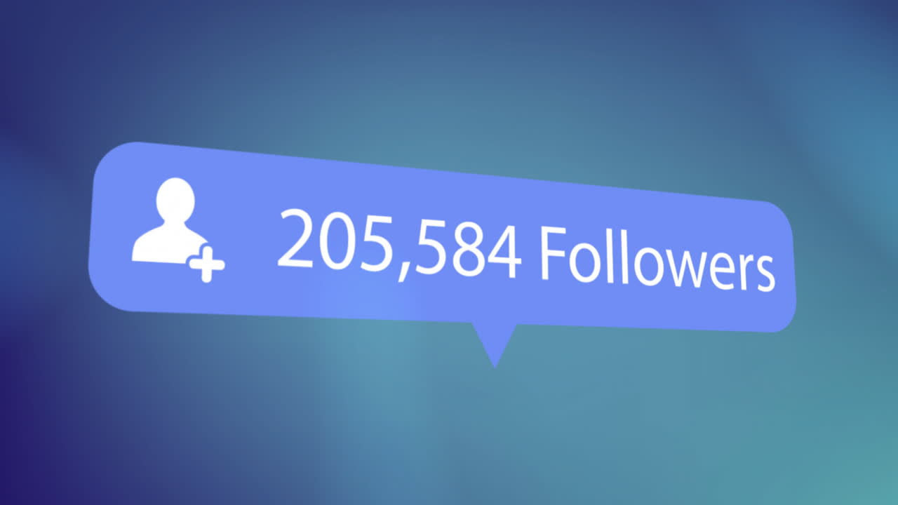 329,020 Followers text in blue speech bubble animation over blurred background