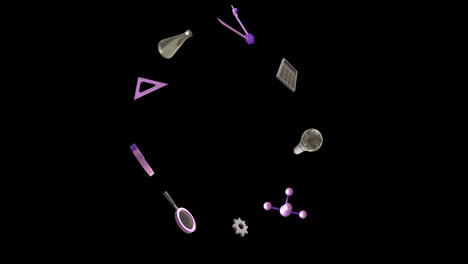 Animation-Von-Chemiesymbolen-Mit-Kopierraum-Auf-Schwarzem-Hintergrund