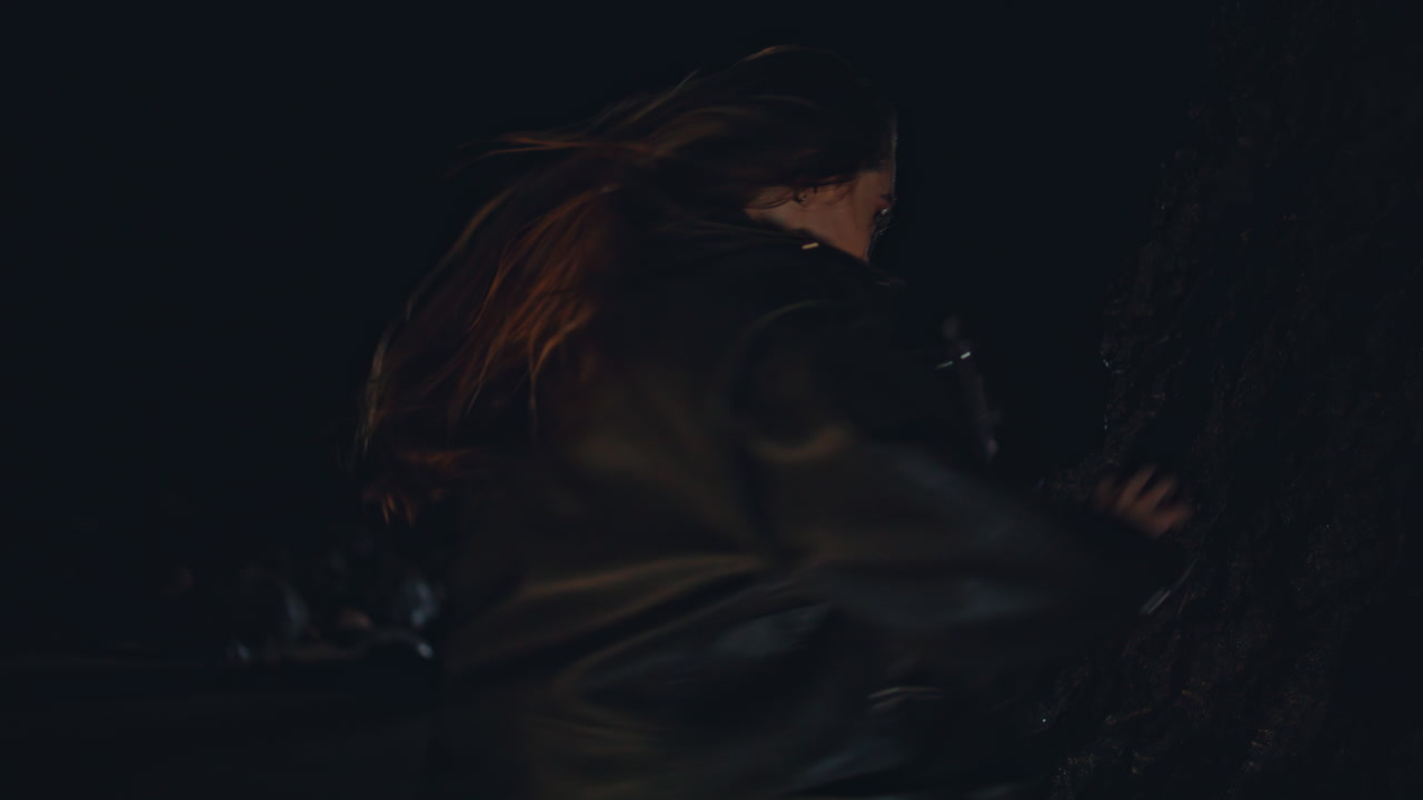 Expressive woman dancing night rocks closeup. Girl dancer moving rhythmically