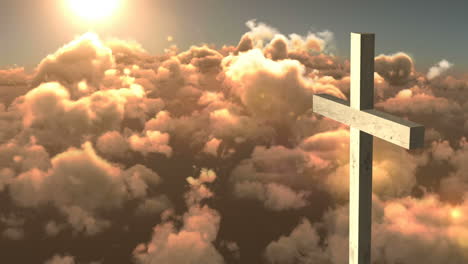 animatie van christelijk kruis over oranje wolken
