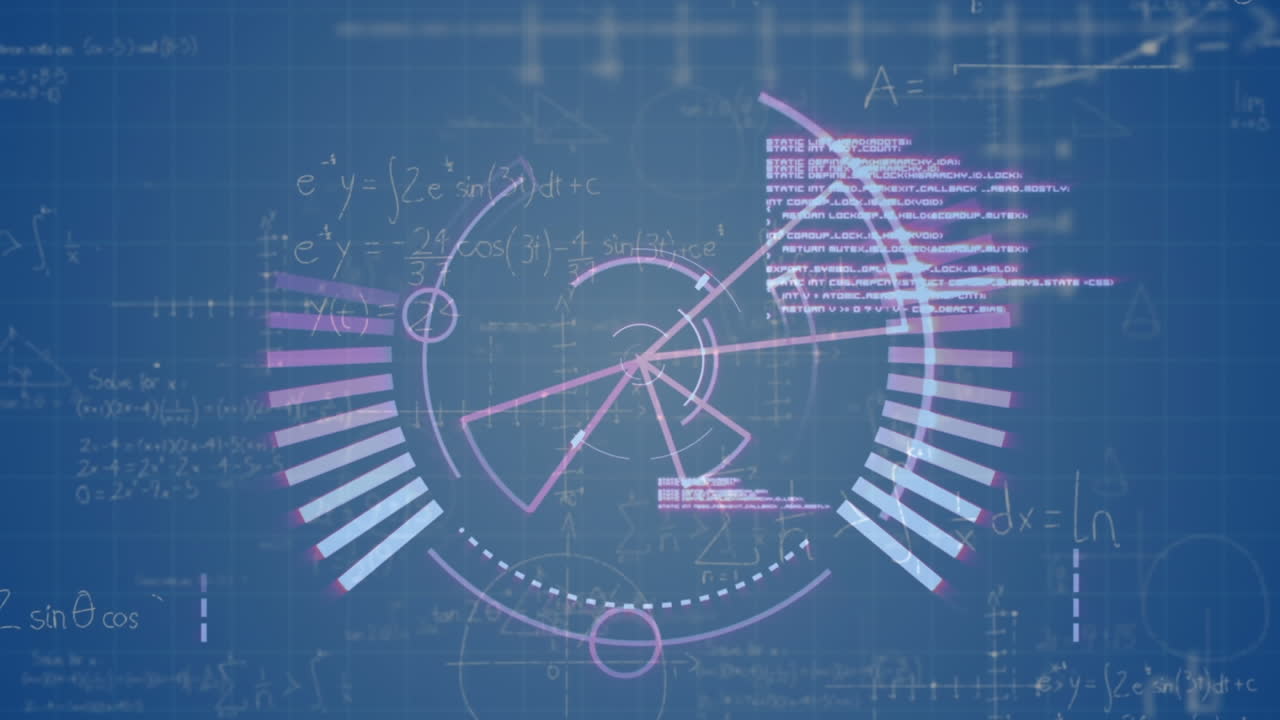 검은색 배경에 스 스캔을 통해 수학적 방정식의 애니메이션