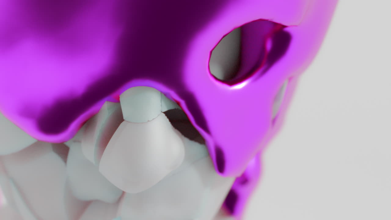 Un metallo liquido viola scorre lentamente sulla scultura