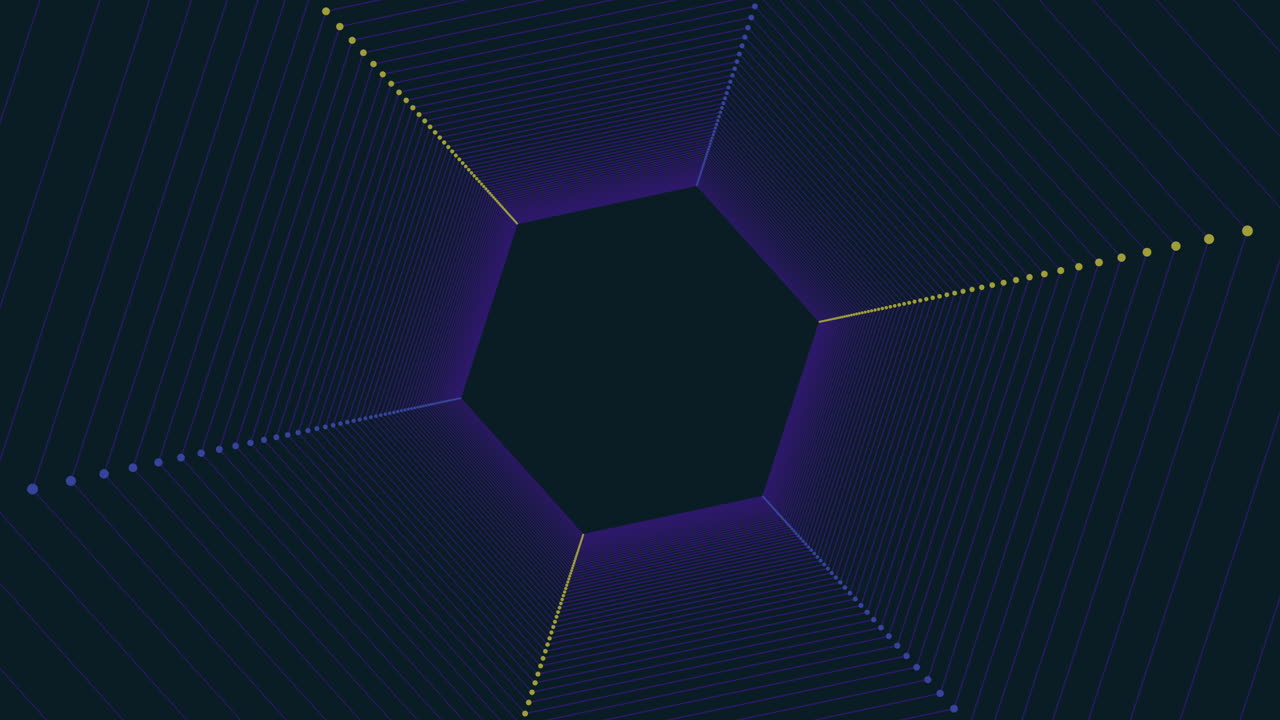 파란색과 노란색 줄무와 중앙 점이 있는 활기찬 육각형 패턴