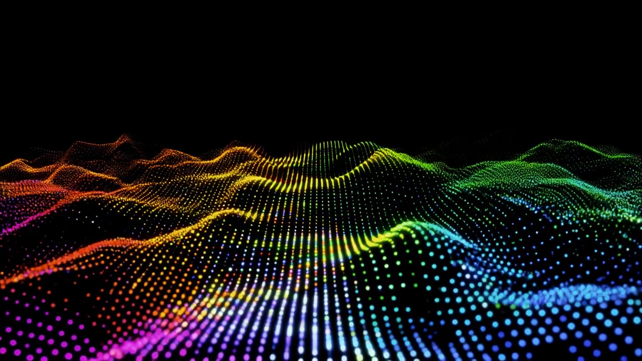 Dynamic Abstract Wave of Rainbow Colored Particles