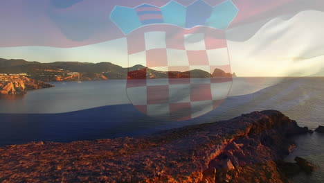 animation of flag of croatia blowing over beach seascape