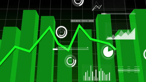animation of green financial graphs and charts showing data analysis in school