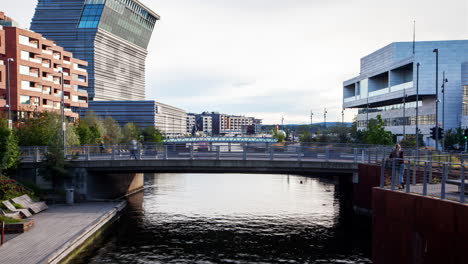 Oslo-City-Fußgänger-Menschenmenge-Verkehrsfluss