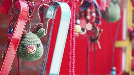colorful handmade christmas decorations and keychains