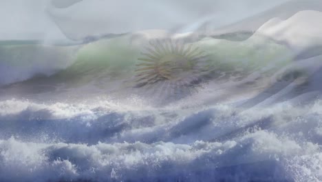 바다의 파도에 맞서 아르헨티나  ⁇ 발을 흔드는 디지털 구성