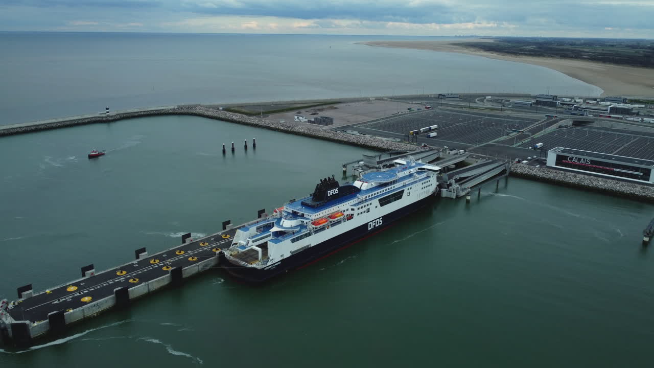 Ferry at Port with Aerial View