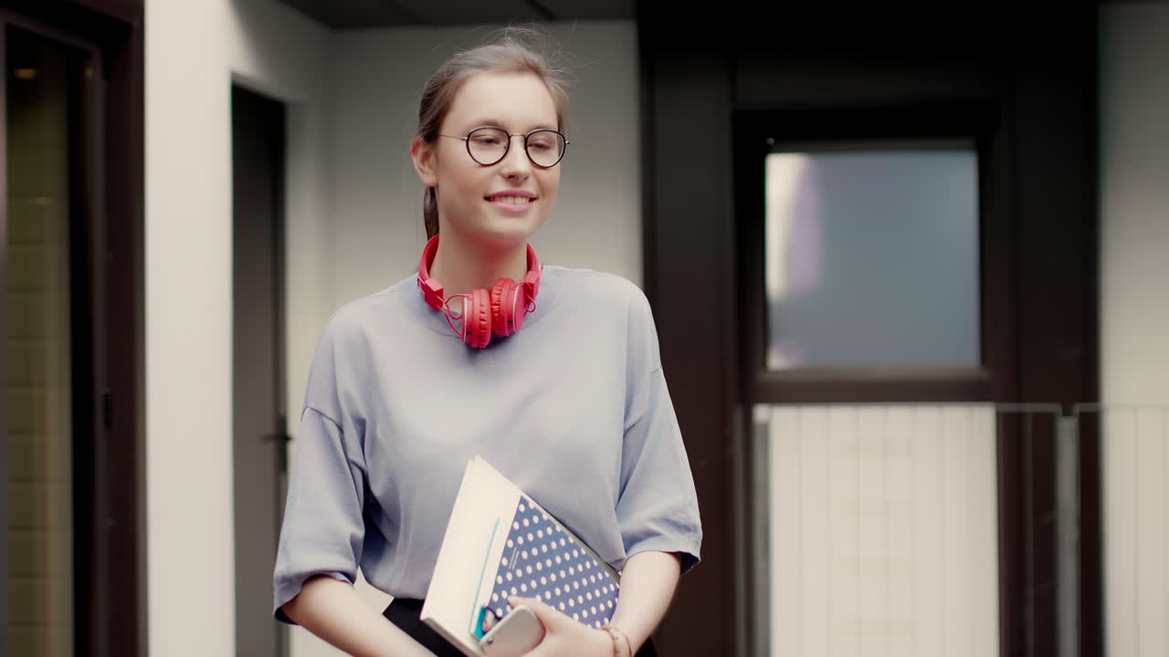 Caucasian girl in university campus.