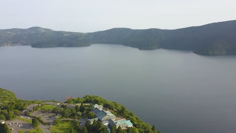 aerial view of over lake ashi with ship panoroma