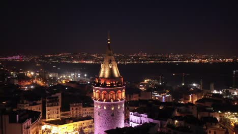 aerial view of istanbul bosphorus bridge behind the galata tower at night stock video blue mosque, europe, galata, galata bridge, galata towero sultanahmet camii, avrupa, galata, galata köprüsü, galata kulesi