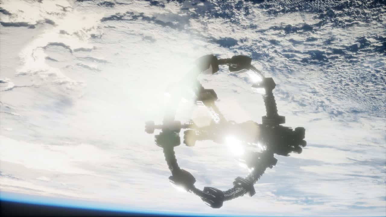 지구와 외계 우주 정거장 iss