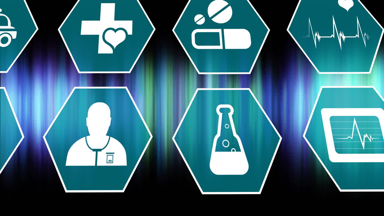 아이콘의 애니메이션과 어두운 배경에 대한 과학 데이터 처리