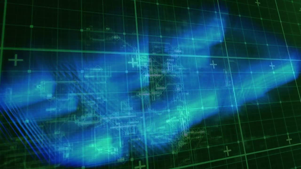 그리드 배경에서 디지털 데이터 처리의 애니메이션