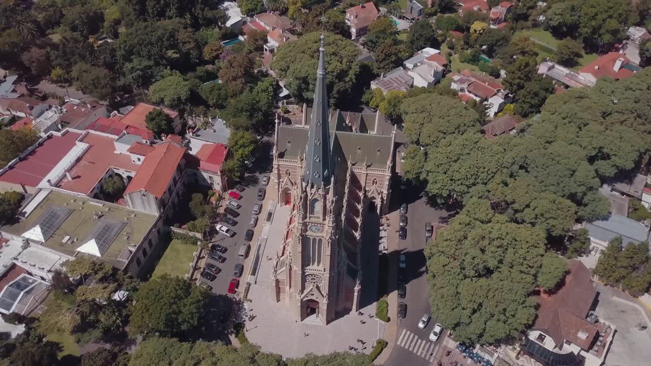aerial view of the cathedral surrounded by green trees - Buenos Aires - San Isidro