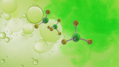 animación de modelos micro de moléculas sobre un fondo verde