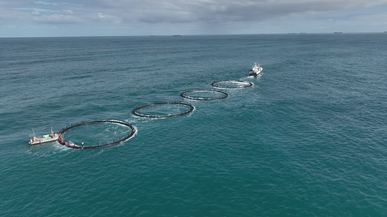 Aerial View of Offshore Fish Farm