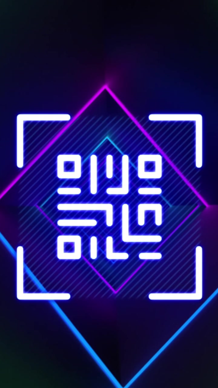 Animation of qr icon over light trails on black background
