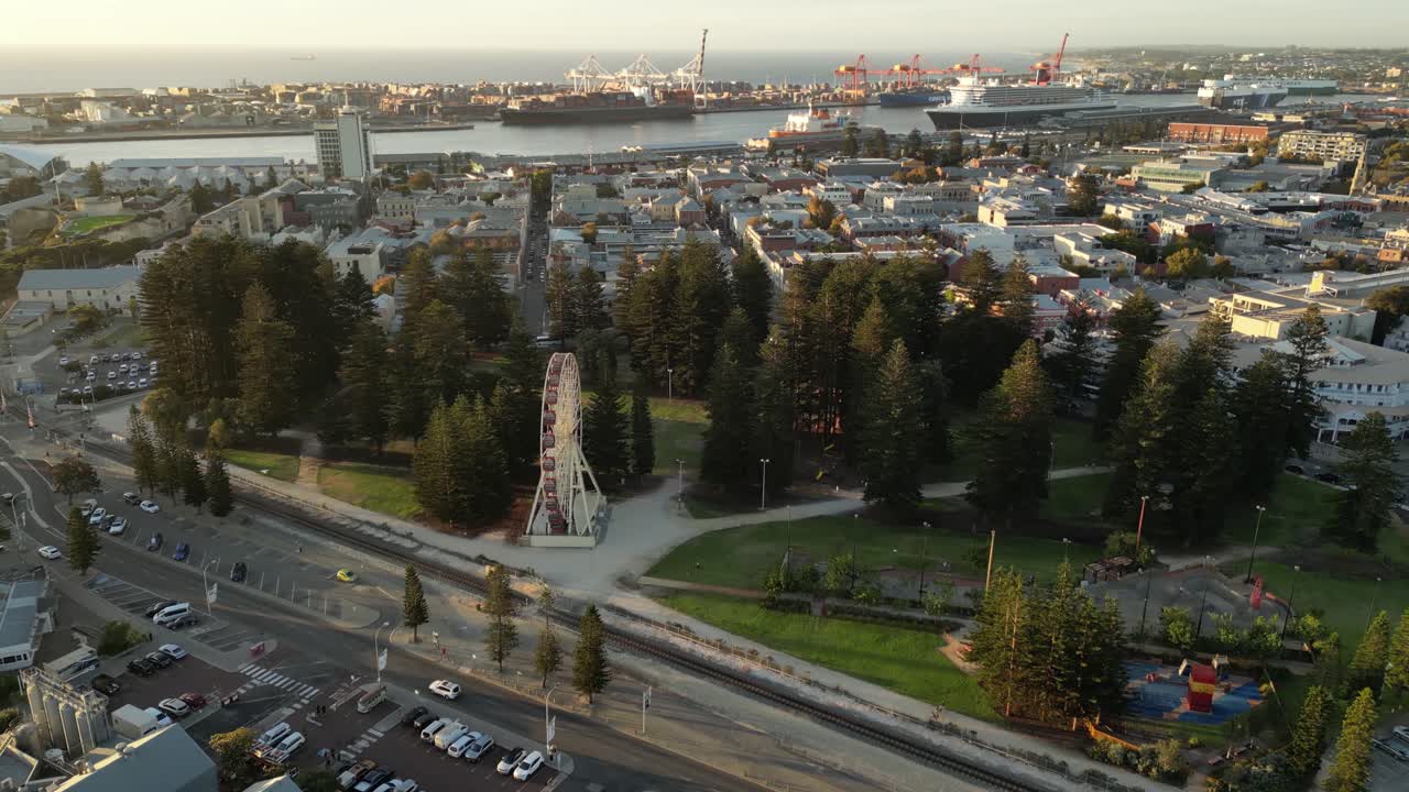 서부 오스트레일리아 퍼스의 프레만틀 항구의 파노라마 항공 영상