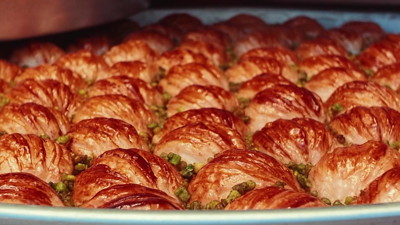 Freshly Baked Traditional Turkish Baklava with Pistachios