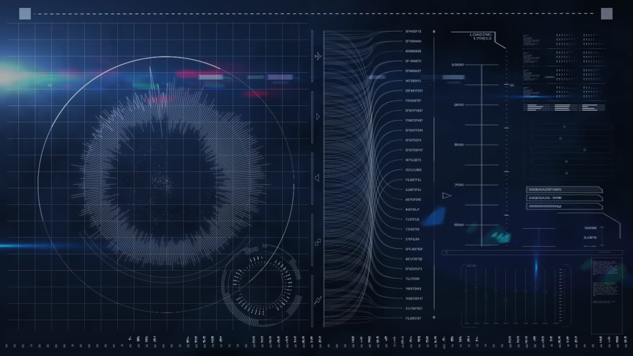 animatie van grafieken en diverse gegevens op een donkerblauw scherm