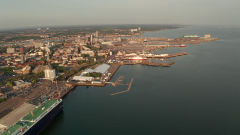 circling aerial shot over southern southampton port