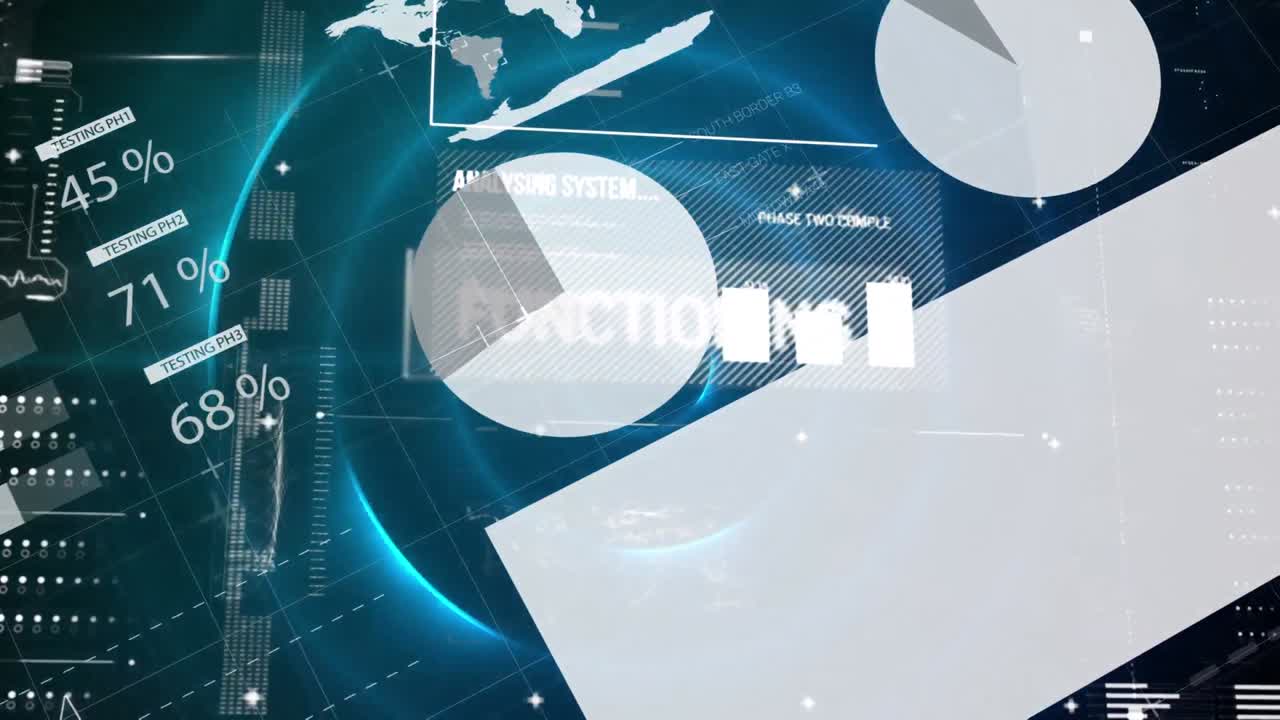 데이터 처리의 애니메이션과 검은 바탕에 파란색 원