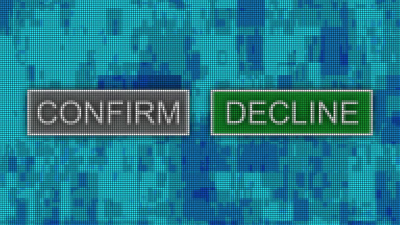 confirmación de los botones de declinación animación de la pantalla de la computadora de píxeles