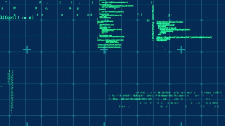 Animation of data processing on navy background
