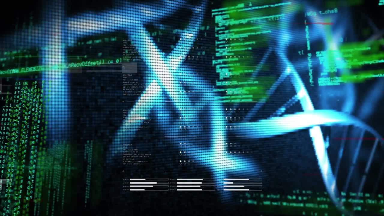 Multiple exposure of computer code processing with rotating dna helix