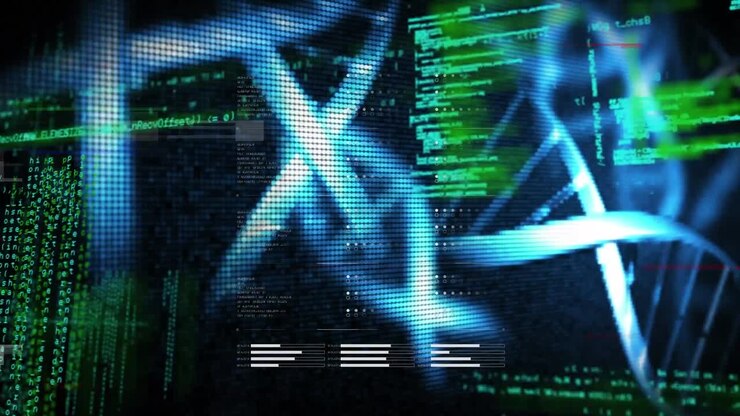 Multiple exposure of computer code processing with rotating dna helix