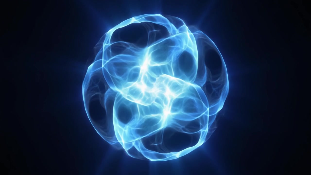 Sfera di Energia Blu Luminosa Astratta Pulsante nello Spazio Oscuro