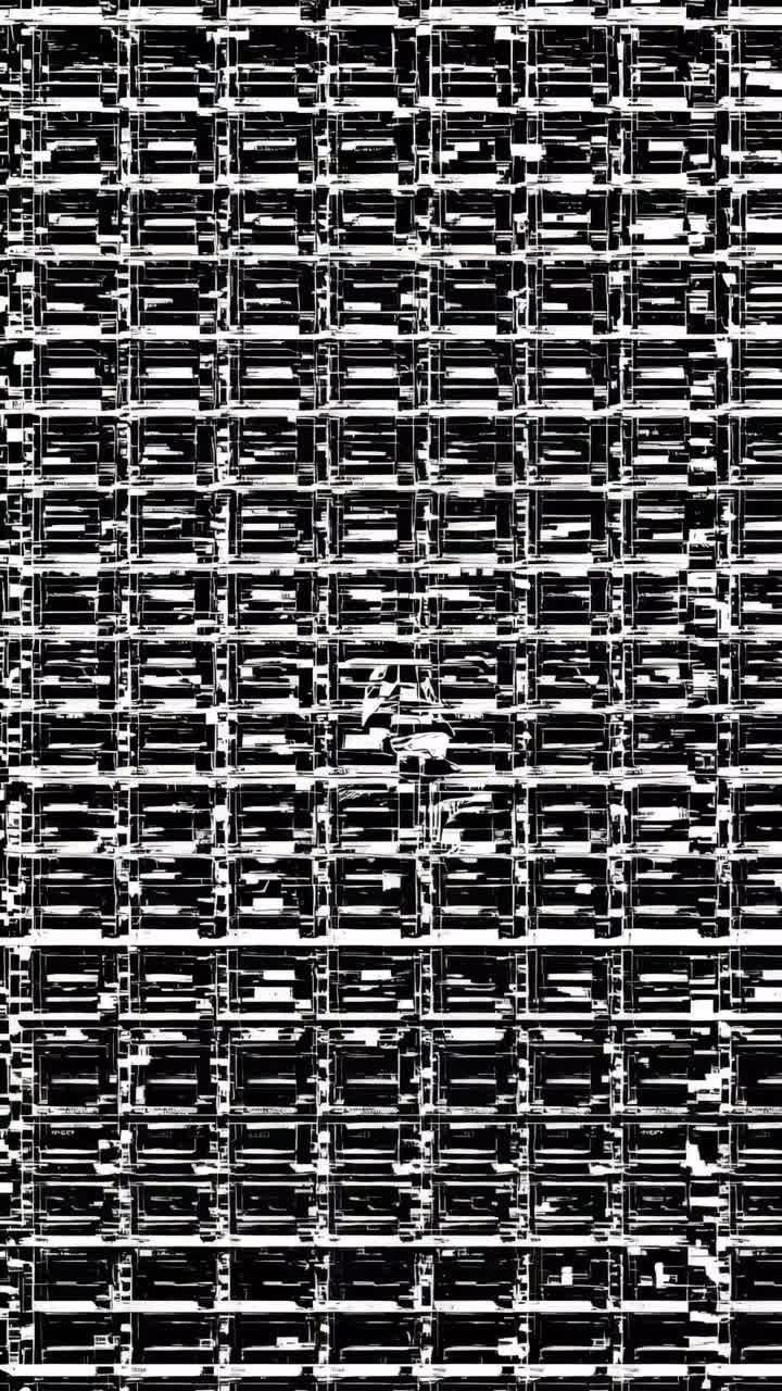 Abstract video concept with a top-down angle, showcasing a grid of monochrome patterns