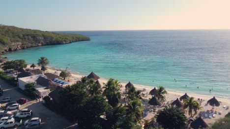 cinematic 4k aerial of beautiful caribbean beach during sunset in curaçao