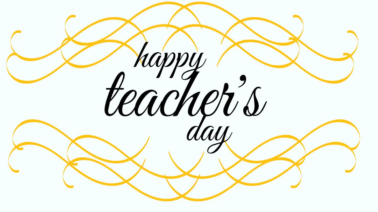 Animation of happy teacher's day text over green lines on white background