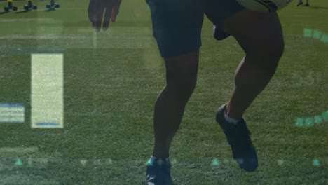 animación de procesamiento de datos contra la sección media de un jugador de fútbol masculino haciendo malabarismos con una pelota de fútbol