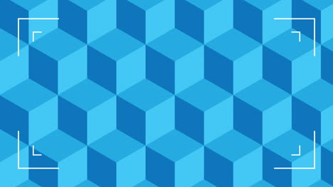 Animating geometric blue cubes pattern with corner frame